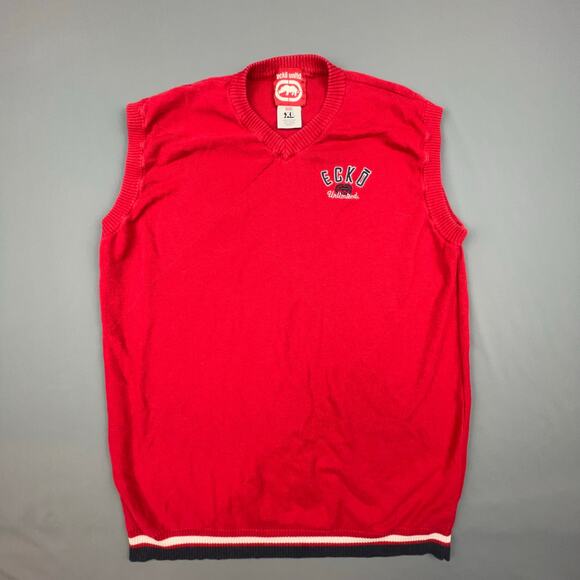 Ecko Unltd Sweater Vest Mens XL Red Retro Streetwear Embroidered - Picture 1 of 10